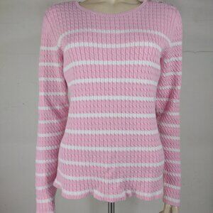 Lilly Pulitzer pink white striped cable knit 100% Cotton sweater ladies XL